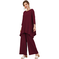 TADKEE Women's Solid Color Round Neck 3/4 Sleeve Co-ord Set | Casual Wear Co ord Set | Kurta Set for Women (FN-Round-Sugar-Cord-124-Maroon-S)