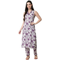 rytras Women's Cotton Printed Straight Kurta and Pant Set(Purple,M)