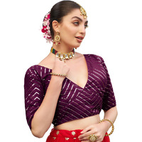 Pujia Mills Womens Fancy Readymade Half Sleeve Sequins Saree Blouse (Wine, 34)