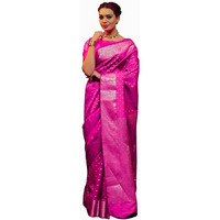 C J Enterprise Women's Banarasi Sarees Pure Kanjivaram Silk Saree Soft Design Wear Pattu Latest Party Cotton With Blouse Piece Kanchipuram for Wedding sadi new 2024 2025 (KeriButti-51) (Rani Pink)