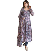 Women Floral Print Anarkali Kurta with Pant and Duptta (Medium, Black-1)