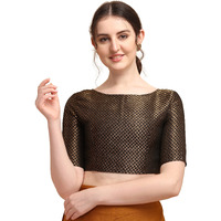 OOMPH! Women's Art Silk Solid Half Sleeve Blouse (rbbl74s_Jet Black_S)