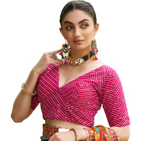 Pujia Mills Womens Fancy Readymade Half Sleeve Sequins Saree Blouse (Pink 1, 36)