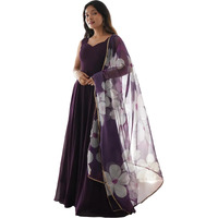 Wedani Women Floral Print Anarkali Kurta with Pant and Duptta (Large, Purple)