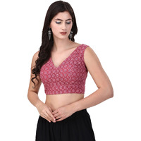 OOMPH! Women's Indian Ethnic Wear Designer Round Leaf Pattern V Neck Sleeveless Cotton Pink Blouse for Saree or Lehnga and BlousePalazzos or Skirts for a Fusion Twist.