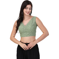 OOMPH! Women's Indian Ethnic Wear Designer Square Leaf Pattern V Neck Sleeveless Cotton Pista Blouse for Saree or Lehnga and BlousePalazzos or Skirts for a Fusion Twist.