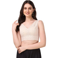 OOMPH! Women's Indian Ethnic Wear Designer Abstract Pattern V Neck Sleeveless Cotton Off-White Blouse for Saree or Lehnga and BlousePalazzos or Skirts for a Fusion Twist.