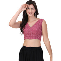 OOMPH! Women's Indian Ethnic Wear Designer Square Leaf Pattern V Neck Sleeveless Cotton Rose Pink Blouse for Saree or Lehnga and BlousePalazzos or Skirts for a Fusion Twist.