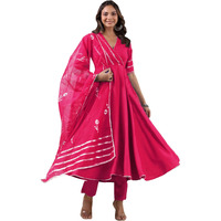 GoSriKi Women's Rayon Blend Anarkali Solid Kurta with Pant & Dupatta (NIRMOOHA Pink-GS_XL_Pink_X-Large)