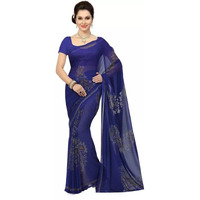 Yashika Women's Jacquard Georgette Standard Length Saree (Fliyng Navy_03