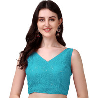 Pujia Mills Women's Georgette Sipali Sequin Work Sleeveless Blouse (Sky Blue, 34)