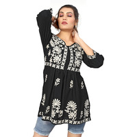 Bee M Pee Designer Short Kurti Tops for Jeans for Women I Chikankari Rayon Cotton Long Kurta Kurti for Women I Stylish wear Kurti top for Girls Black