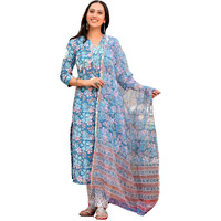 FABNEX Cotton Blend Kurta Set For Women | Women Kurta | Women Kurta Sets Kurtis | Women Kurta Pant Set | Women Kurta Pant Set Women Kurti Set With Pant (K-49-50) (2Xl, Blue)