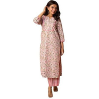 FABNEX Cotton Blend Kurta Set For Women | Women Kurta | Women Kurta Sets Kurtis | Women Kurta Pant Set | Women Kurta Pant Set Women Kurti Set With Pant (K-46-47) (L, Pink)