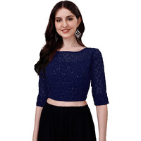 Pujia Mills Blouse for Women Blouse Readymade Stylish Design Blouses for Women Readymade Blouse for Women Stylish Fancy Blouse Stitched Blouse for Women Saree Blouse Navy Blue Blouse Readymade