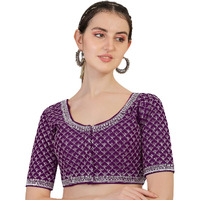 Pujia Mills Women's Heavy Silver Jari Thread Readymade Blouse for Saree Lehenga (Wine, 34)