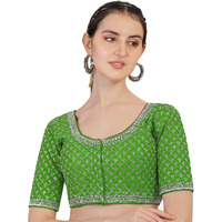 Pujia Mills Women's Heavy Silver Jari Thread Readymade Blouse for Saree Lehenga (Light Green, 38)