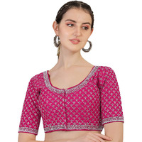 Pujia Mills Women's Heavy Silver Jari Thread Readymade Blouse for Saree Lehenga (Rani, 34)