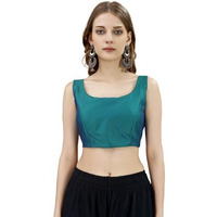 Womanista Women's Tafeta Solid Sleeveless Regular Fit Sequinned Blouse (BLS_55_Teal L)