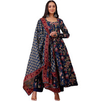 KLOSIA Women Printed Anarkali Kurta and Pant with Dupatta (in, Alpha, L, Blue)