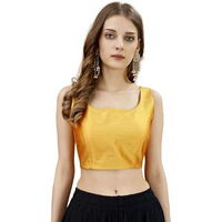 Womanista Women's Tafeta Solid Sleeveless Regular Fit Sequinned Blouse (BLS_49_Yellow S)
