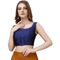 Womanista Women's Taffeta Solid Sleeveless Regular Fit Sequinned Blouse (BL_43_Blue S)