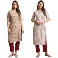 Pinkmint Kurta Set for Women ll Printed Kurti & Pant Set ll Combo Kurta Set ll (Pack of 2) Beige-White