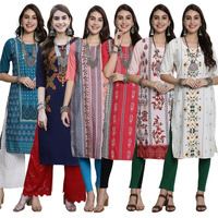 Pinkmint Women's Crepe Digital Print Straight Kurta [Pack of 6]