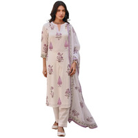 FABNEX kurta set for women | Women Kurta | Women Kurta Sets Kurtis | Women Kurta Pant Set | Women Kurta Pant Set with dupatta Women Kurti Set with Pant and dupatta (K-104-WHITE-L)