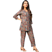 Leriya Fashion Ethnic Co Ord Set For Women | Western Co-ord Set For Women | Formal Co Ord Set For Women | Nightwear Co Ord Set For Women (Small, Grey)