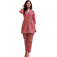 GRECIILOOKS Womens Casual Rayon Regular Fit Co-Ord Pajama Set (Pink, X-Large)