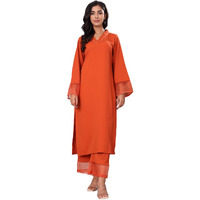 Varanga Women's Rust Straight Kurta with Tonal Bottom  Elegant Camel Brown Kurta with Relaxed Fit, Comfortable Bottom