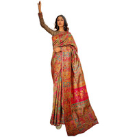 MADHUHANSH Womens Kasamiri Cotton Patola Letest Designer Saree with Unstitched Blouse With Boluse Piece (GREY)