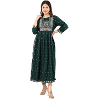 rytras Women's Rayon Printed Flared Kurti(Green,S)
