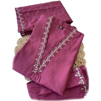 Xomantic Fashion Womens's Pink Color Cotton Embroidered Readymade Kurta Pant set With Dupatta (Large, Pink)