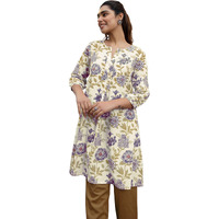 Janasya Women's Off White Pure Cotton Floral Printed A-Line Tunic (JAC24TU01380-3XL)