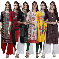 Pinkmint Women's Crepe Digital Print Straight Kurta [Pack of 6]