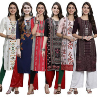 Pinkmint Women's Crepe Digital Print Straight Kurta [Pack of 6]