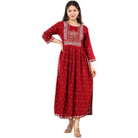 rytras Women's Rayon Printed Flared Kurti(Maroon,S)