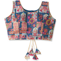 Vihu Fashion Women's Phanotm Silk Floral Sleeveless Saree Blouse (Position Print 1 Blouse_Sky Blue_38 Size)