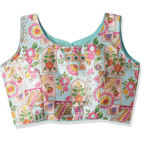 Vihu Fashion Women's Phanotm Silk Floral Sleeveless Saree Blouse (Position Print 1 Blouse_Sea Green_38 Size)
