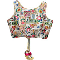 Vihu Fashion Women's Phanotm Silk Floral Sleeveless Saree Blouse (White, 42)