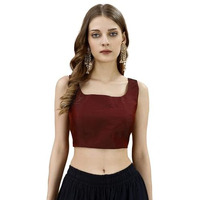 Womanista Women's Tafeta Solid Sleeveless Regular Fit Sequinned Blouse (BLS_52_Maroon XL)