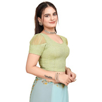 Sft Short Sleeve with Organza Patch Sleeve Readymade Saree Blouse for Women Stylish (CH1095