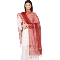 Weavers Villa Women's Banarasi Poly Silk Plain Dupatta (Maroon, 2.25 m)