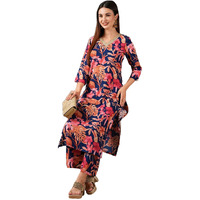 GoSriKi Women's Cotton Blend Straight Printed Kurta with Palazzo (Chinki Blue-GS_XXL_Blue_XX-Large)