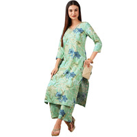GoSriKi Women's Cotton Blend Straight Printed Kurta with Palazzo (Chinki Pista-GS_S_Pista_Small)