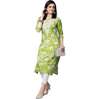 GoSriKi Women's Cotton Blend Chikankari Embroidered Straight Kurta (Zainab-Green-VGT-GS_L_Green_Large)