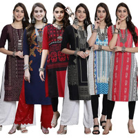 Pinkmint Women's Crepe Digital Print Straight Kurta [Pack of 6]