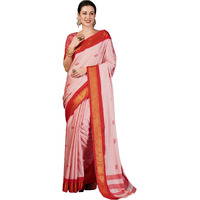 SWARON Women's Banarasi Jacquard Kanjivaram Silk Saree with Unstitched Blouse Piece (3743S112NW_Light Pink & Red)